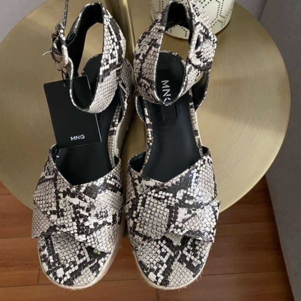 Mango Snake Print Wedges Espadrilles Summer Ankle Strap Open Toe Heels Size 38
